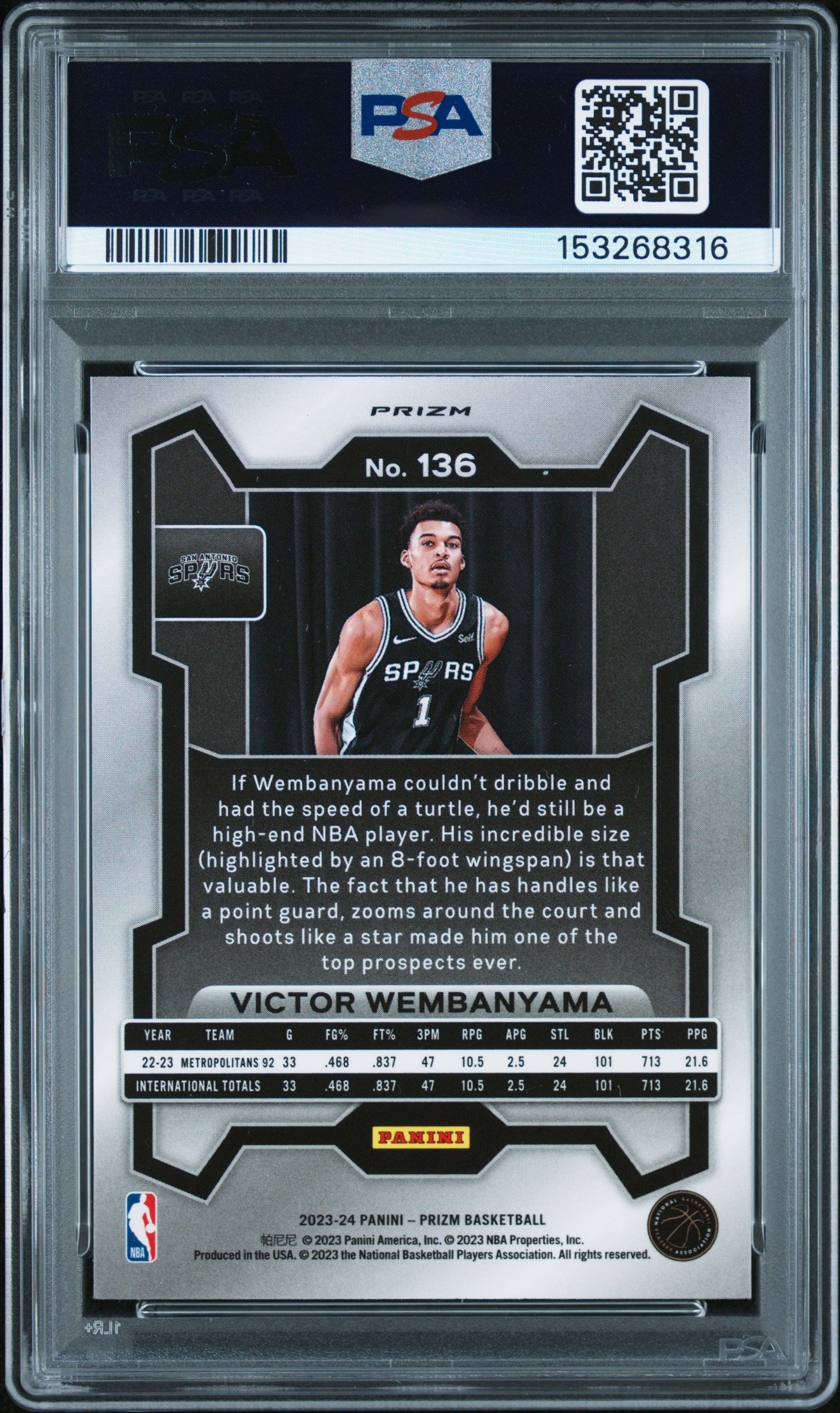 2023 Panini Prizm Silver Victor Wembanyama #136 PSA 9