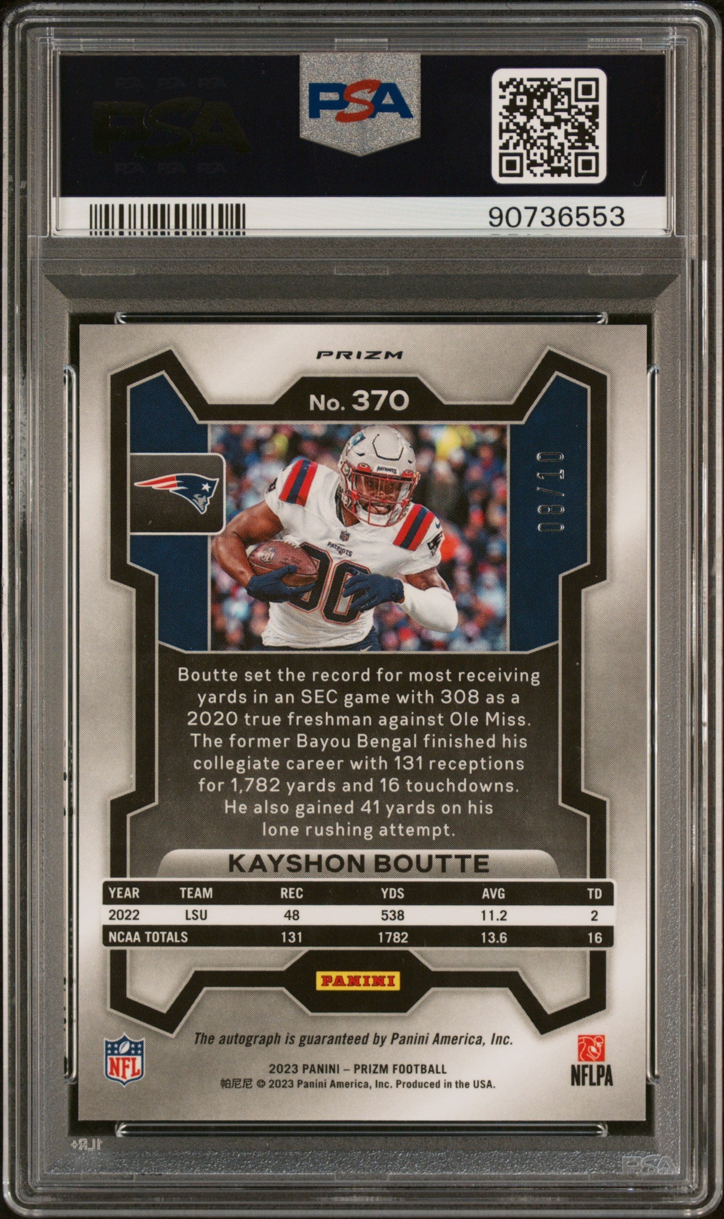2023 Panini Prizm Autograph-Gold Kayshon Boutte #370 /10 PSA 10