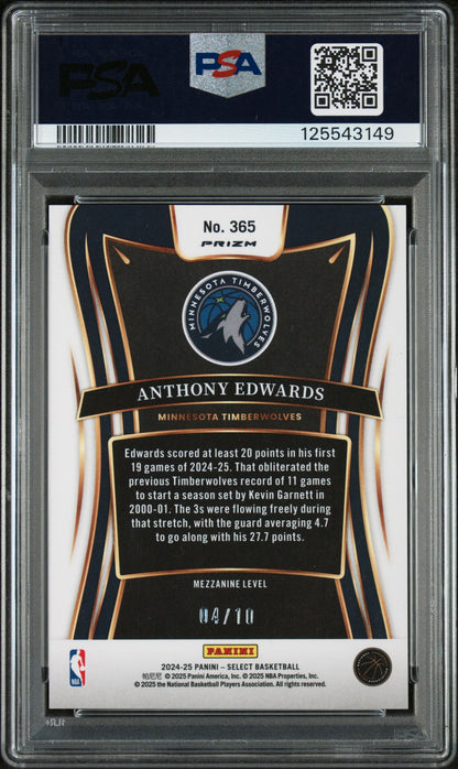 2024 Panini Select Gold Flash Anthony Edwards #365 /10 PSA 10