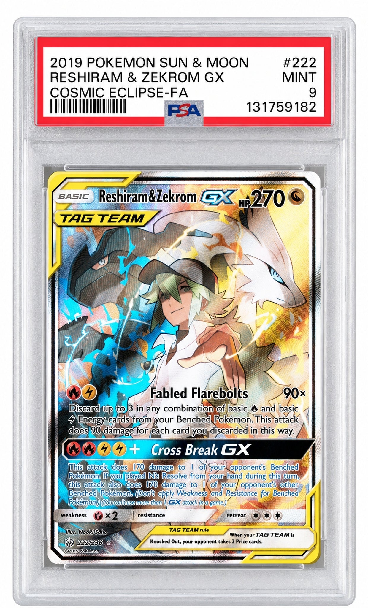 2019 Pokemon Sun and Moon Cosmic Eclipse Reshiram/Zekrom Gx #222 PSA 9