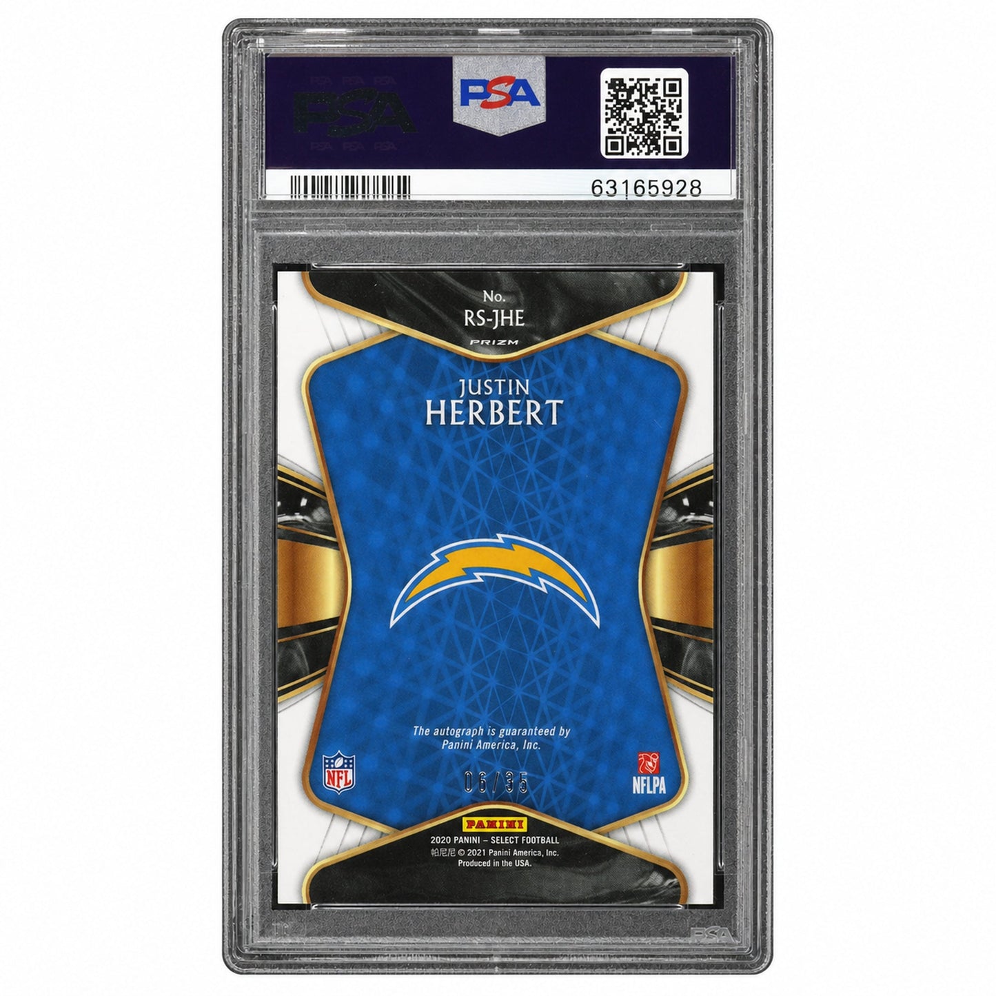 2020 Panini Select Rookie Signature Prizm Blue Justin Herbert #4 /35 PSA 10 63165928