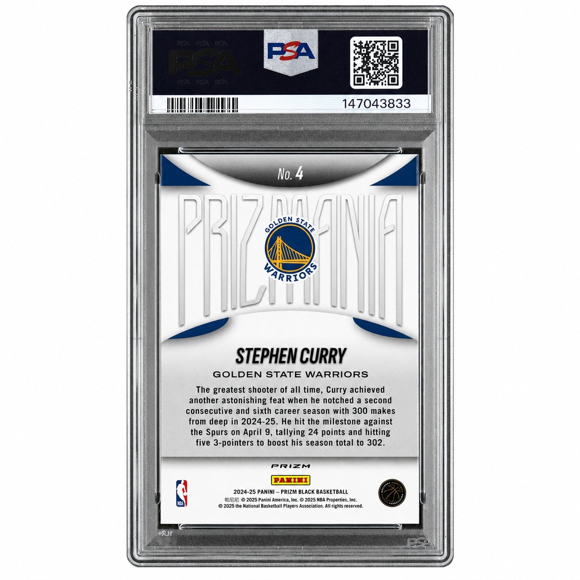 2024 Panini Prizm Black Prizmania Stephen Curry #4 PSA 8