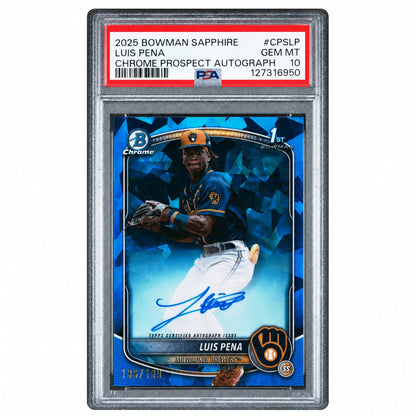 2025 Chrome Sapphire Prospect Autographs Luis Pena #CPSLP /199 PSA 10
