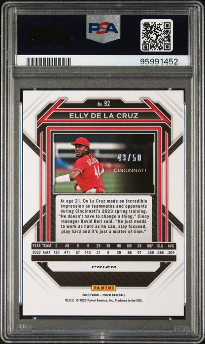 2023 Panini Prizm Orange Wave Elly De La Cruz #92 /50 PSA 10
