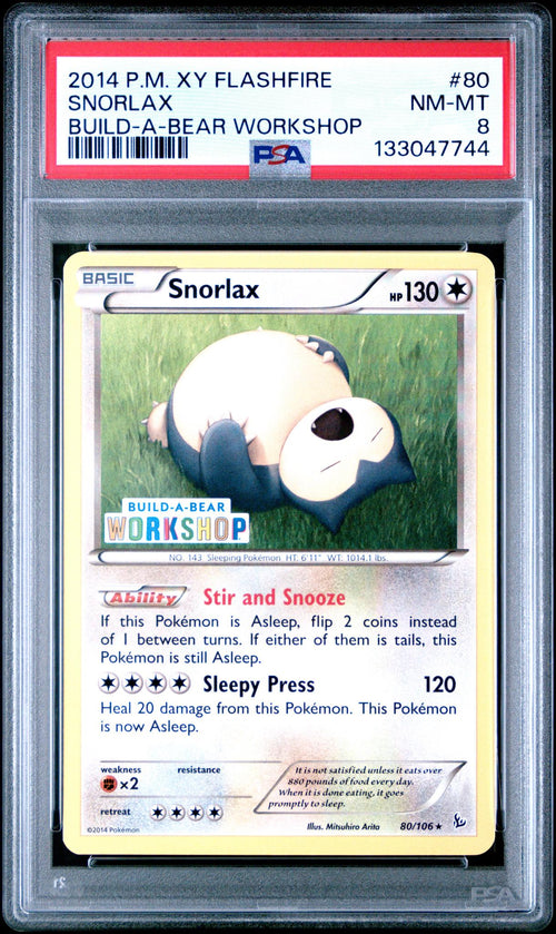 2014 Pokemon XY Flashfire Build A Bear Workshop Snorlax #80 PSA 8