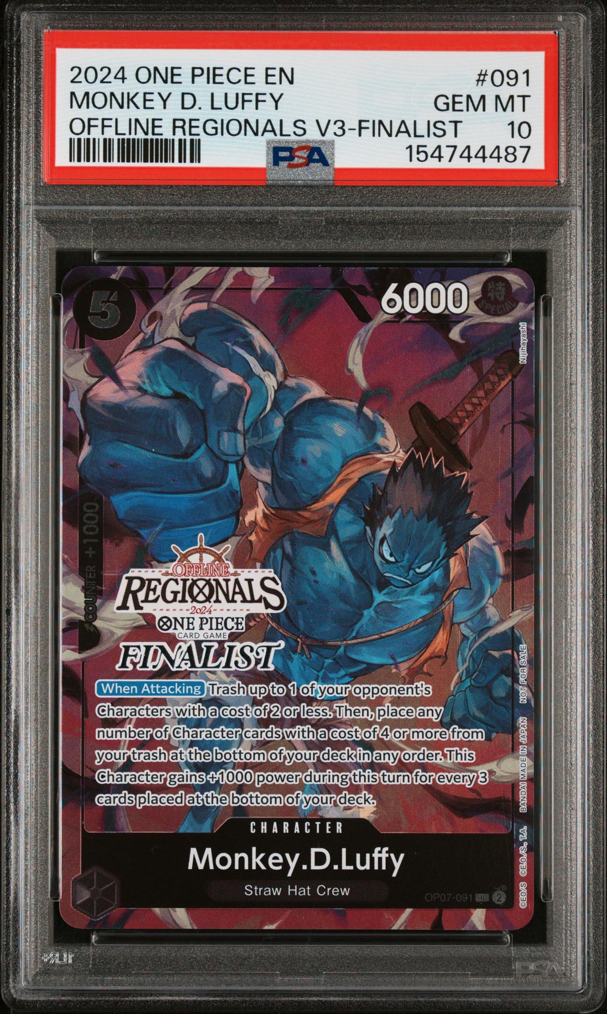 2024 One Piece Promo Offline Regional Volume 3 Finalist Monkey D. Luffy #OP07-091 PSA 10