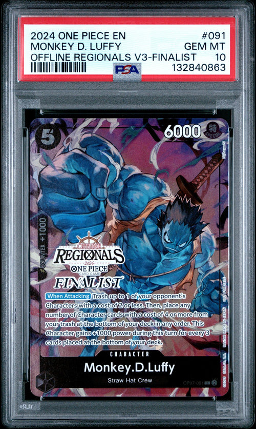 2024 One Piece Promo Offline Regional Volume 3 Finalist Monkey D. Luffy #OP07-091 PSA 10