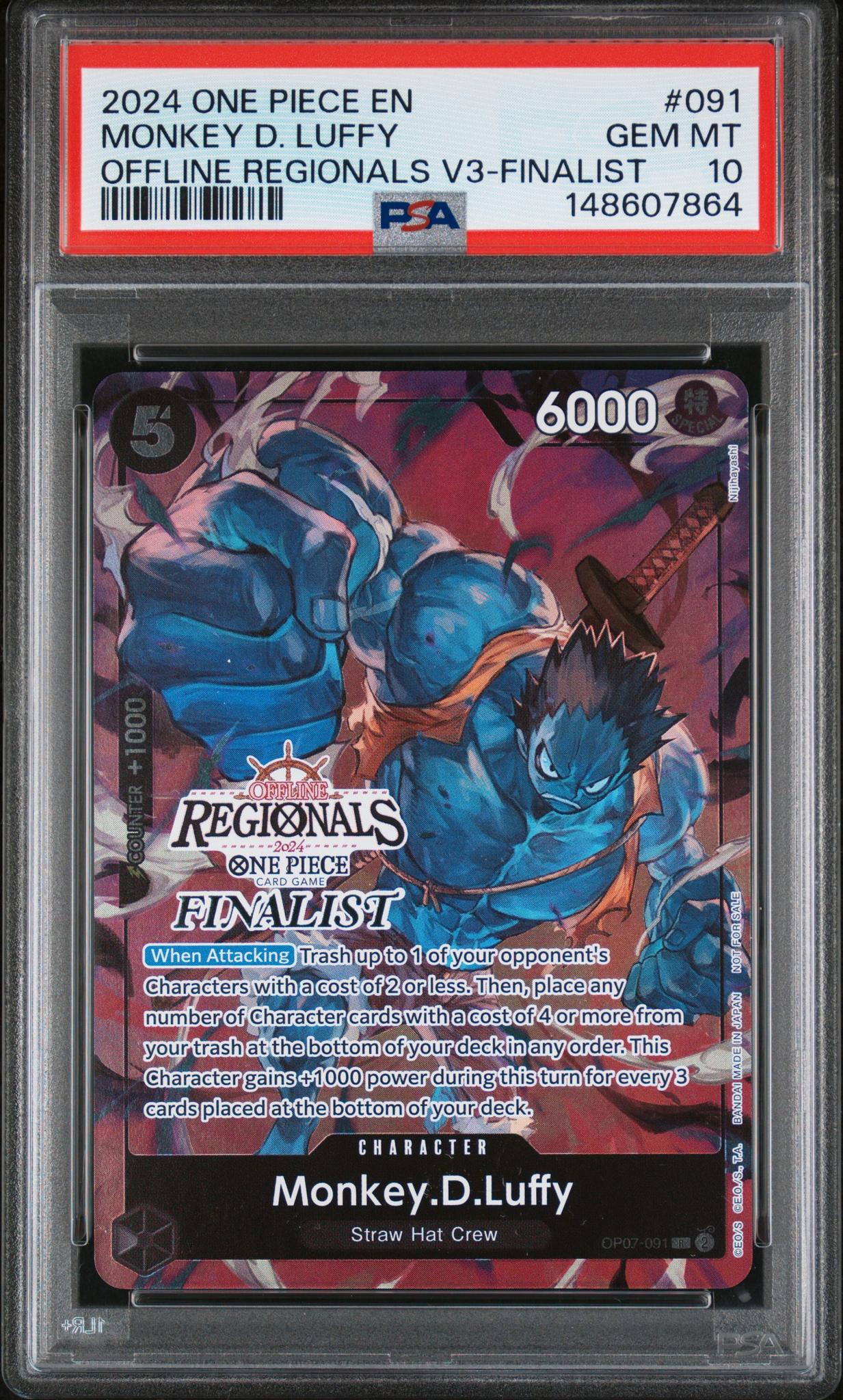 2024 One Piece Promo Offline Regional Volume 3 Finalist Monkey D. Luffy #OP07-091 PSA 10