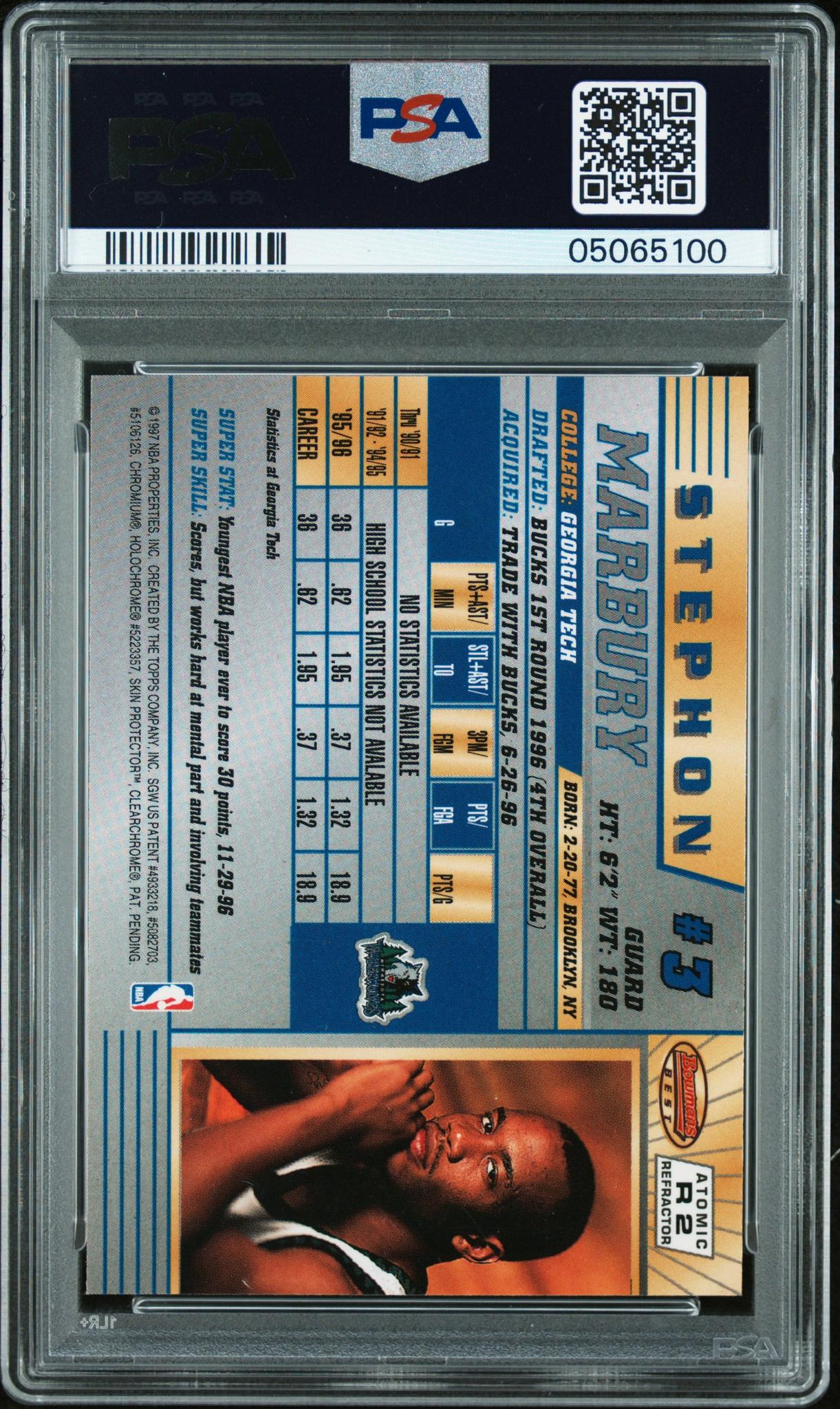 1996 Bowman's Best Refractor Stephon Marbury #R2 PSA 10