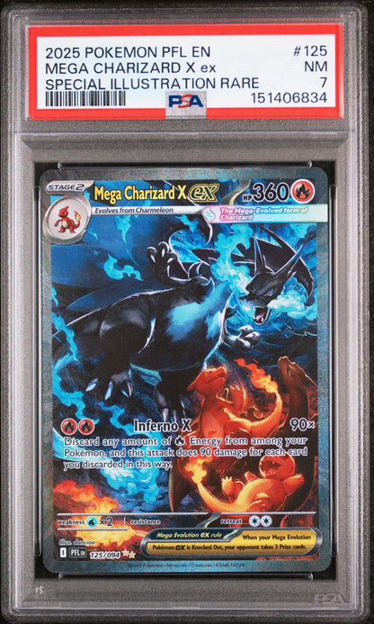 2025 Pokemon Mega Evolution Phantasmal Flames Special Illustration Rare Mega Charizard X Ex #125 PSA 7