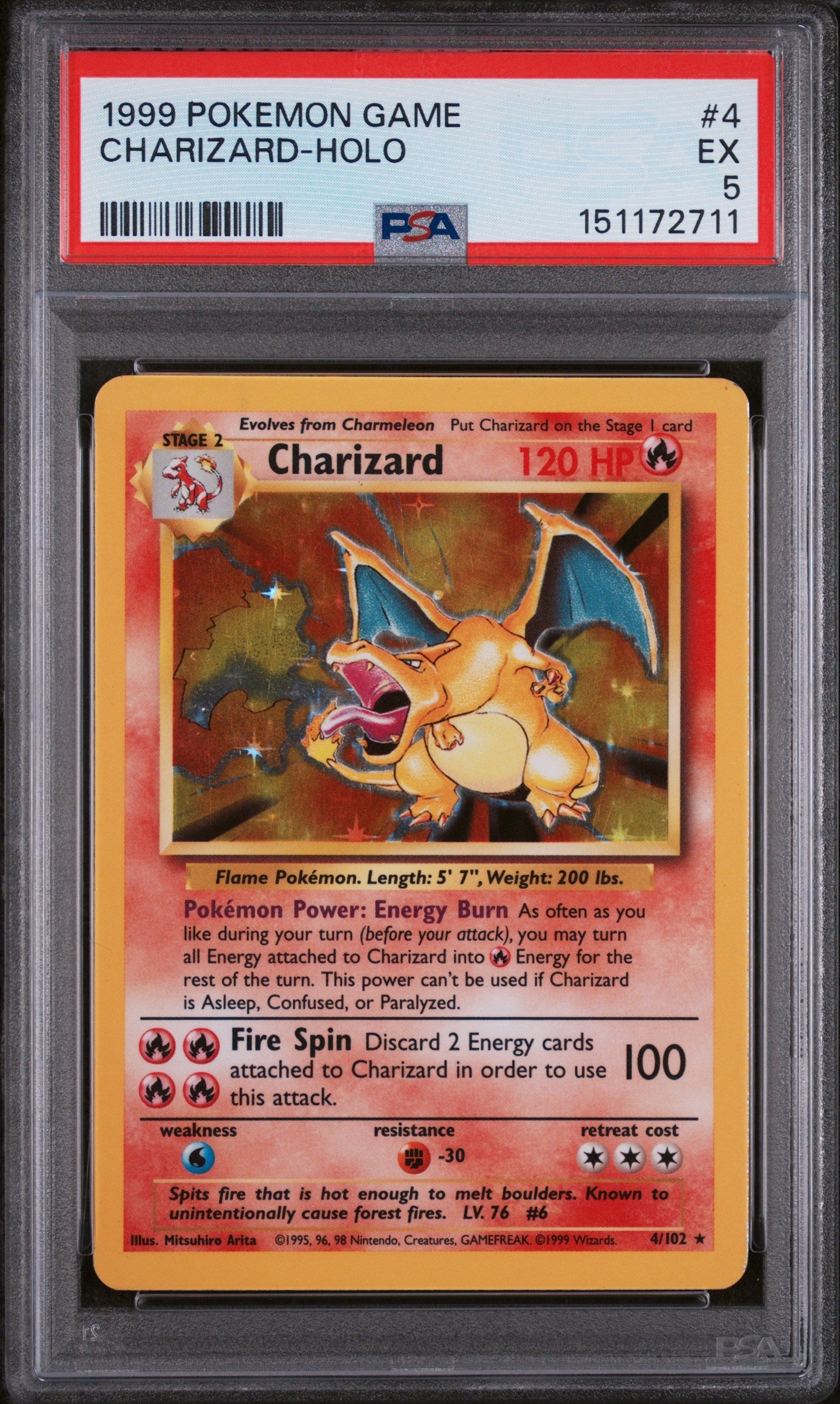 1999 Pokemon Base Set Holo Charizard #4 PSA 5