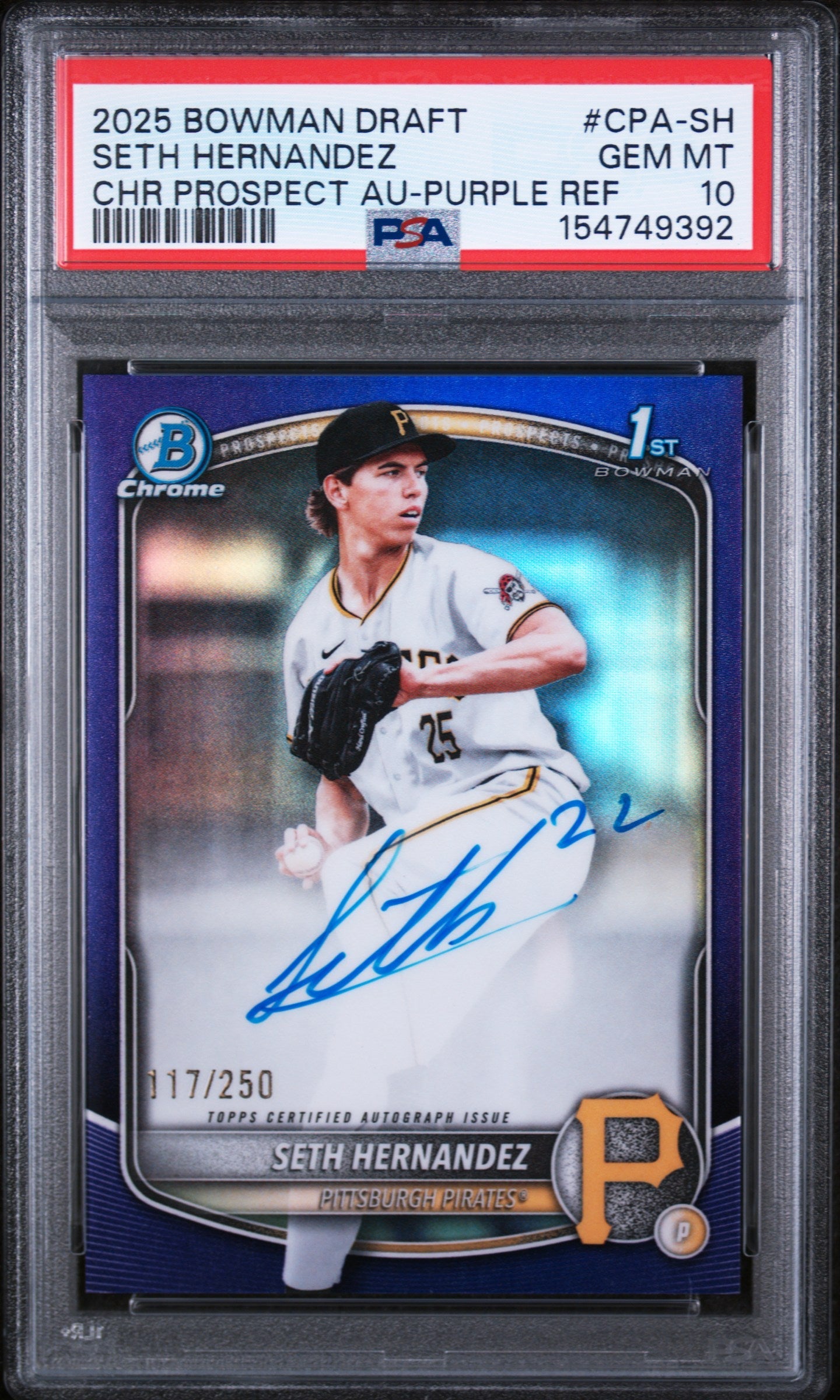 2025 Bowman Chrome Draft Autographs Purple Refractors Seth Hernandez #CPASH /250 PSA 10
