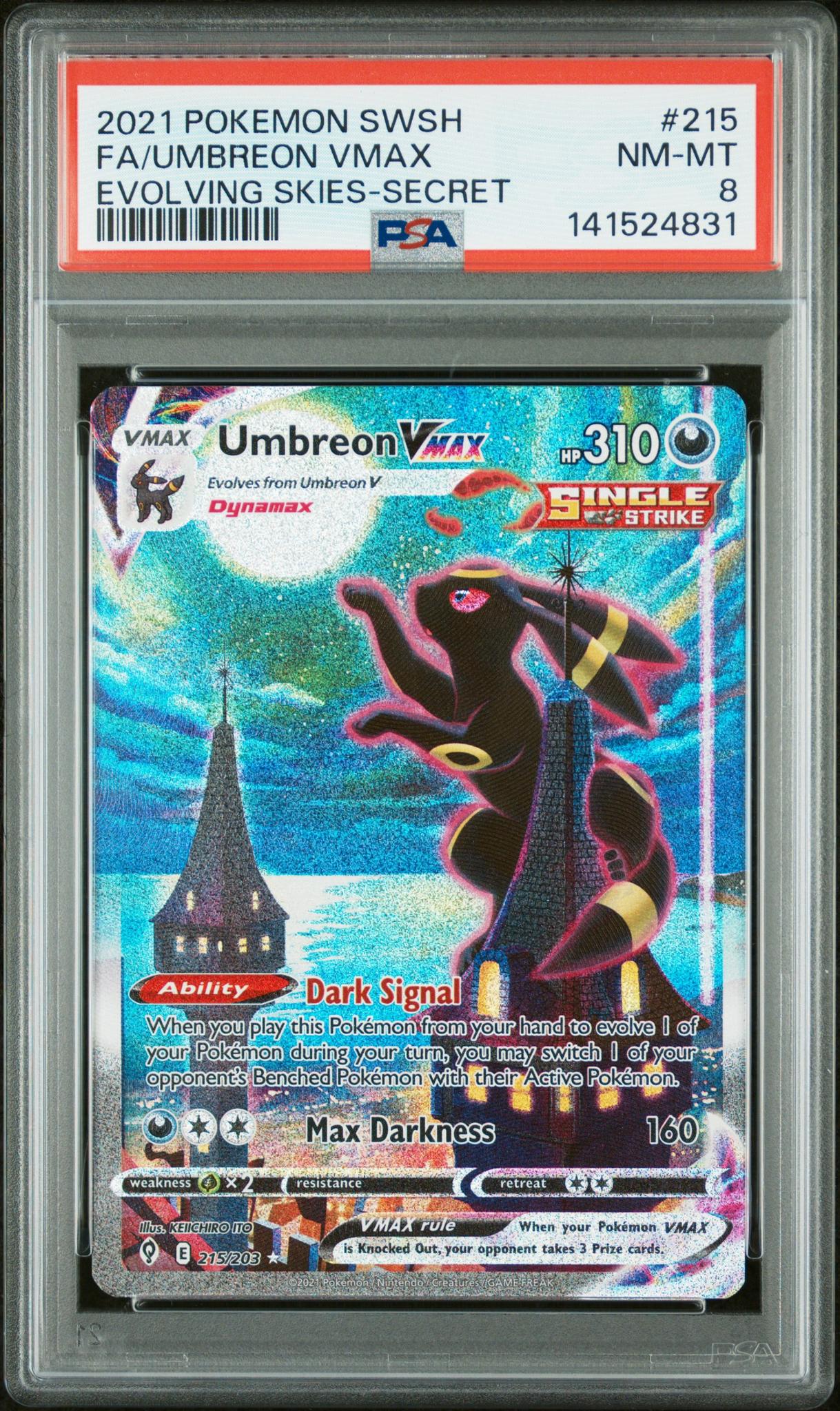2021 Pokemon Sword and Shield Evolving Skies Secret Rare Umbreon Vmax #215 PSA 8