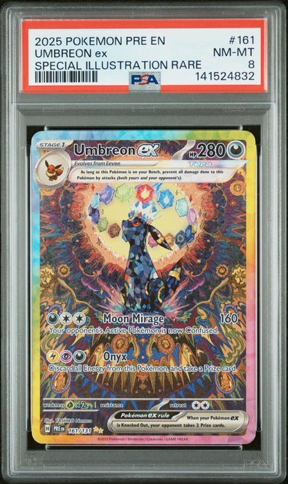 2025 Pokemon Scarlet and Violet Prismatic Evolutions Special Illustration Rare Umbreon Ex #161 PSA 8