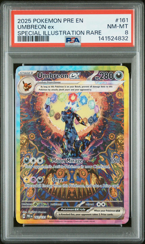 2025 Pokemon Scarlet and Violet Prismatic Evolutions Special Illustration Rare Umbreon Ex #161 PSA 8