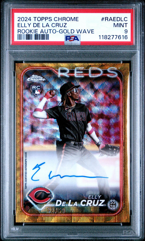 2024 Topps Chrome Rookie Autograph Gold Wave Refractor Elly De La Cruz #RAEDLC /50 PSA 9