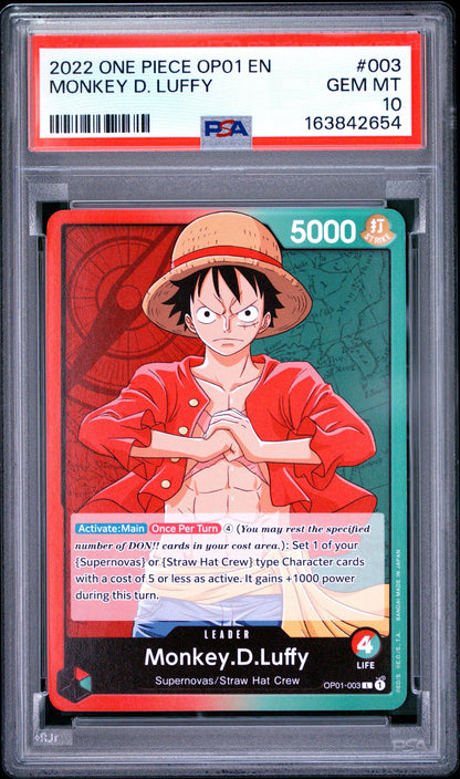 2022 One Piece Romance Dawn Monkey D. Luffy #OP01003 PSA 10