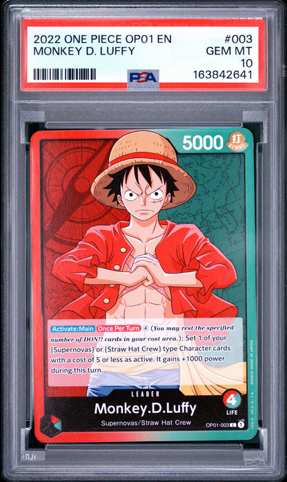 2022 One Piece Romance Dawn Monkey D. Luffy #OP01003 PSA 10