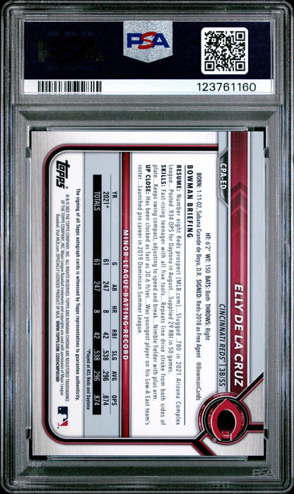 2022 Bowman Chrome Prospect Autograph Elly De La Cruz #CPAED PSA 9