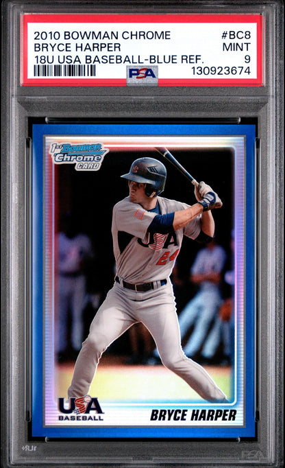 2010 Bowman Chrome 18u USA Baseball Blue Refractor Bryce Harper #18BC8 /250 PSA 9