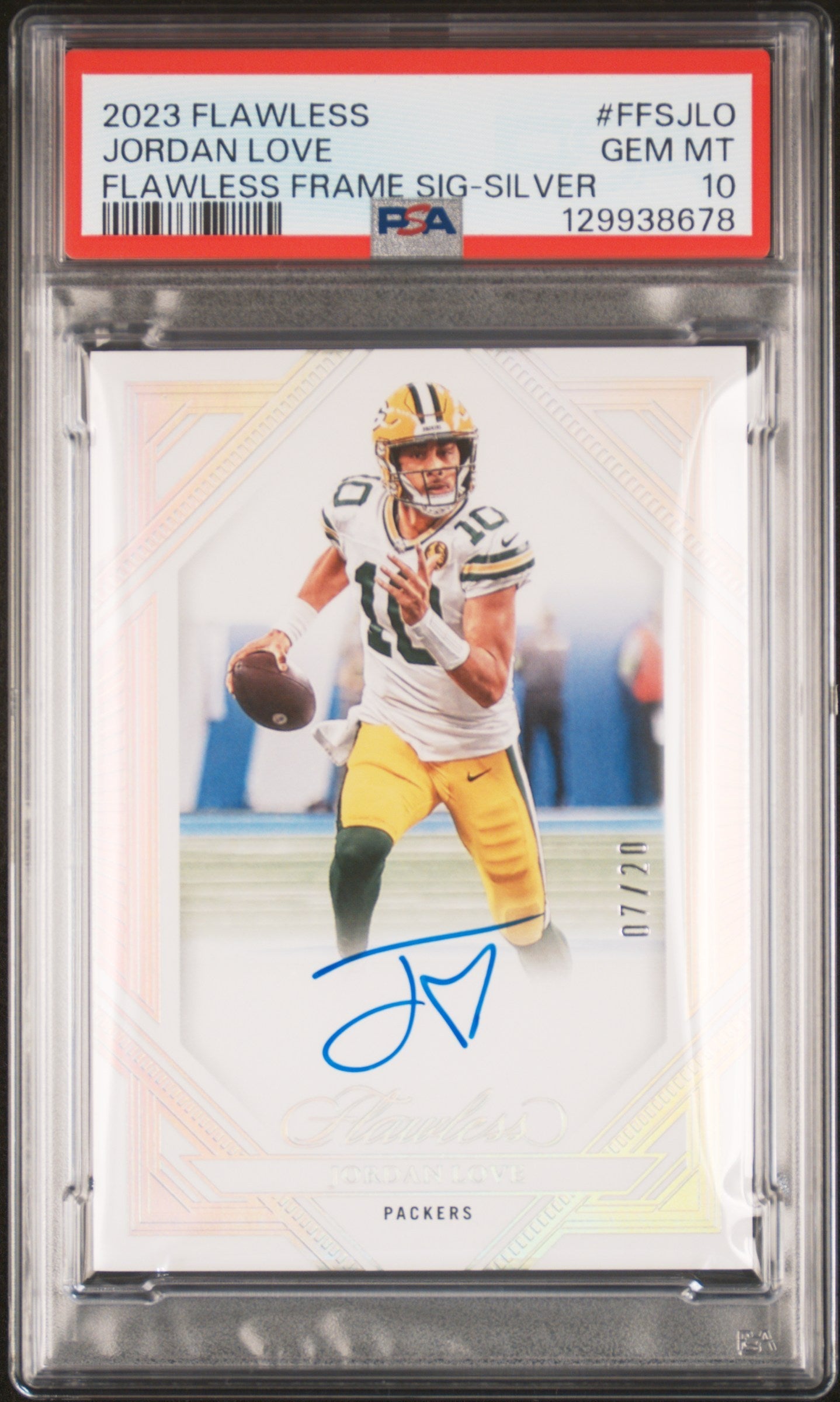 2023 Panini Flawless Flawless Frame Signatures Silver Jordan Love #FFSJLO /20 PSA 10