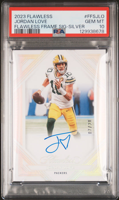 2023 Panini Flawless Flawless Frame Signatures Silver Jordan Love #FFSJLO /20 PSA 10