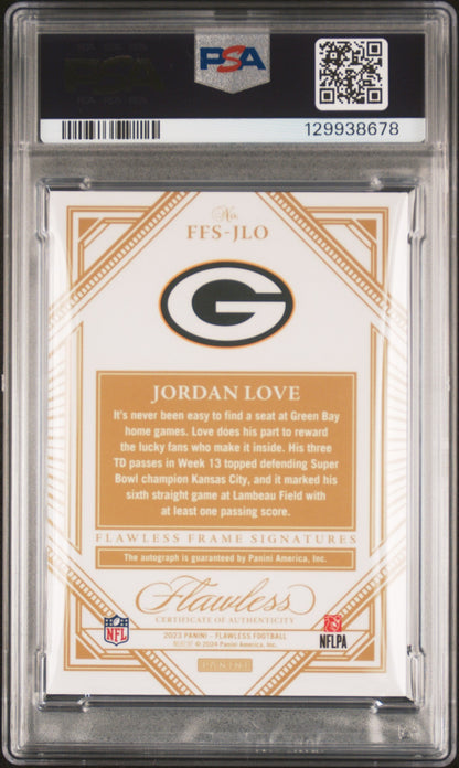 2023 Panini Flawless Flawless Frame Signatures Silver Jordan Love #FFSJLO /20 PSA 10
