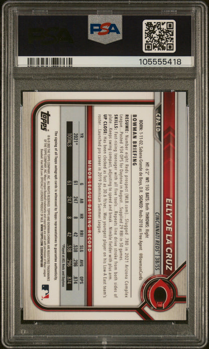 2022 Bowman Chrome Prospect Autograph Purple Refractor Elly De La Cruz #CPAED /250 PSA 9