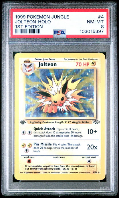 1999 Pokemon Jungle 1st Edition Holo Jolteon #4 PSA 8