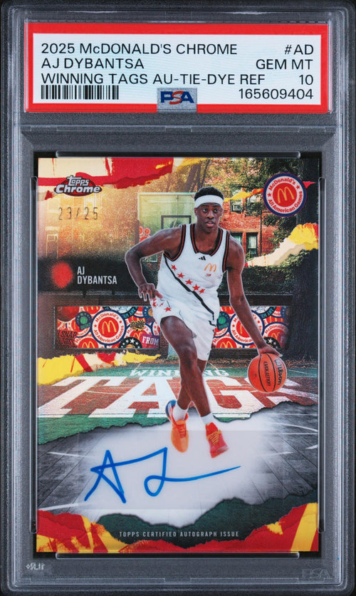 2025 Topps Chrome Mcdonald's All American Winning Tags Autographs Winning Tags Au-Tie-Dye Ref Aj Dybantsa #AD /25 PSA 10