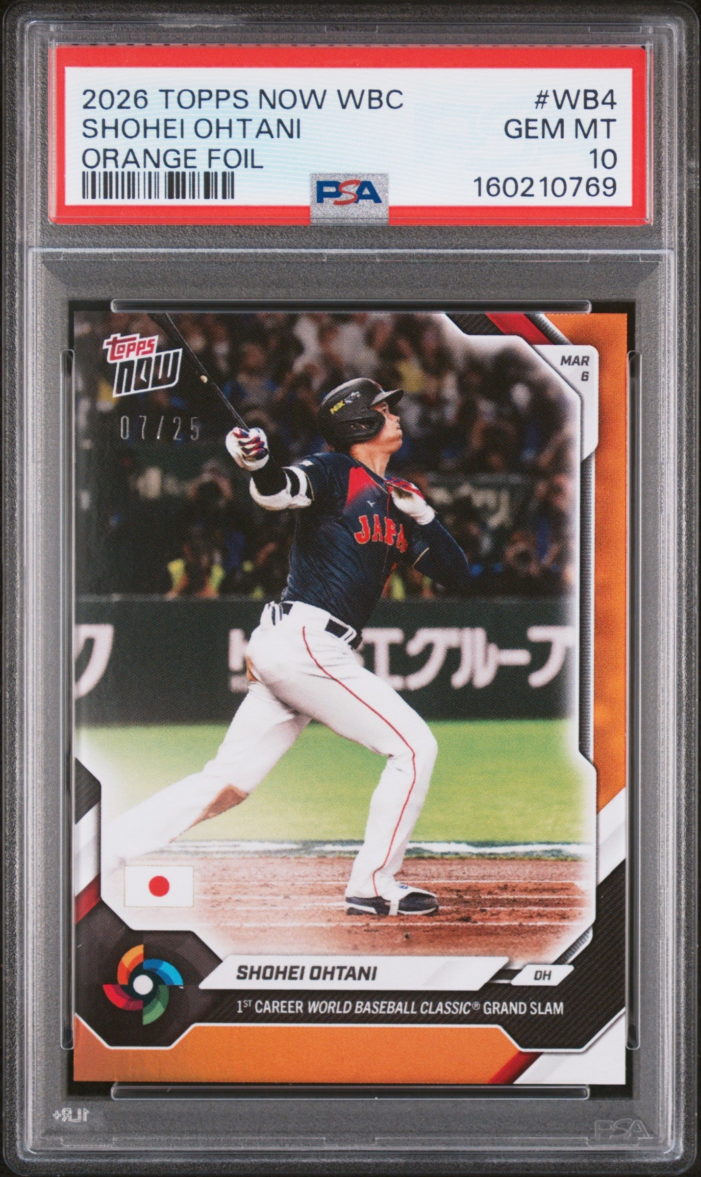 2026 Topps Now World Baseball Classic Orange Foil Shohei Ohtani #WB4 /25 PSA 10