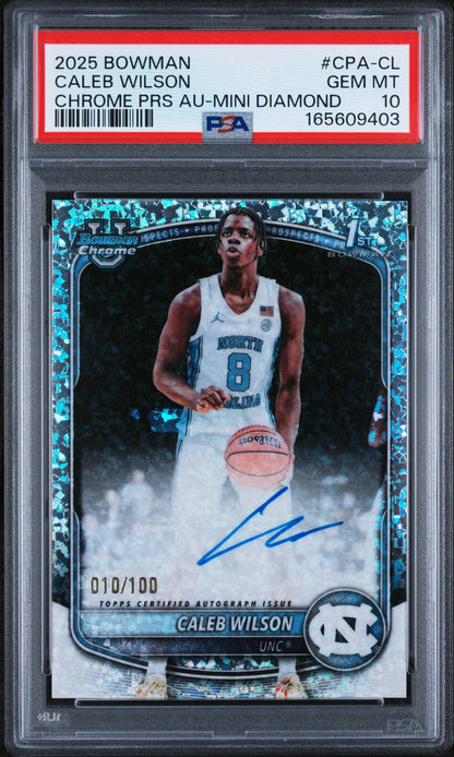 2025 Bowman Chrome Prospect Autographs Chrome Prs Au-Mini Diamond Caleb Wilson #CPA-CL /100 PSA 10