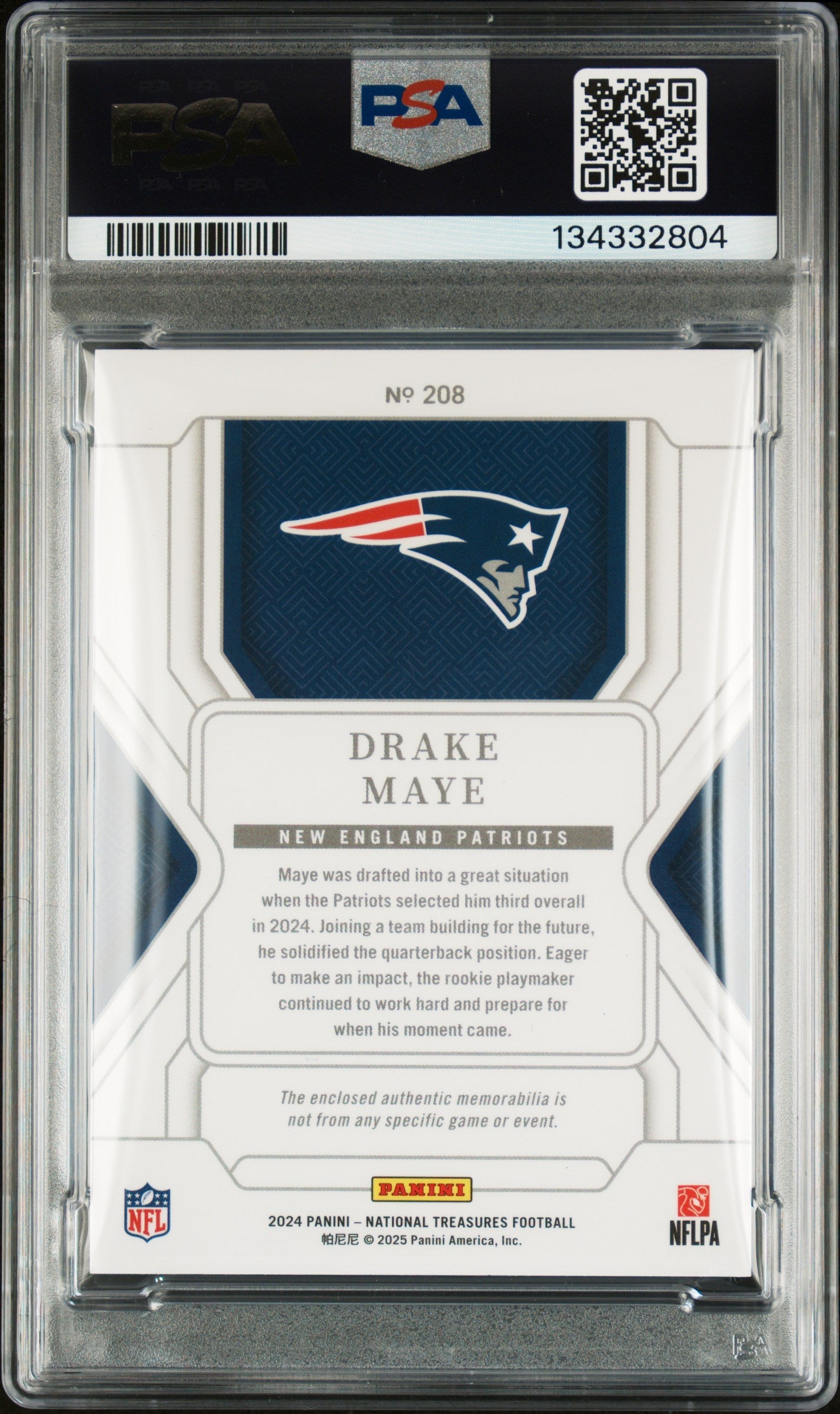 2024 National Treasures Patch Drake Maye #208 /99 PSA 9