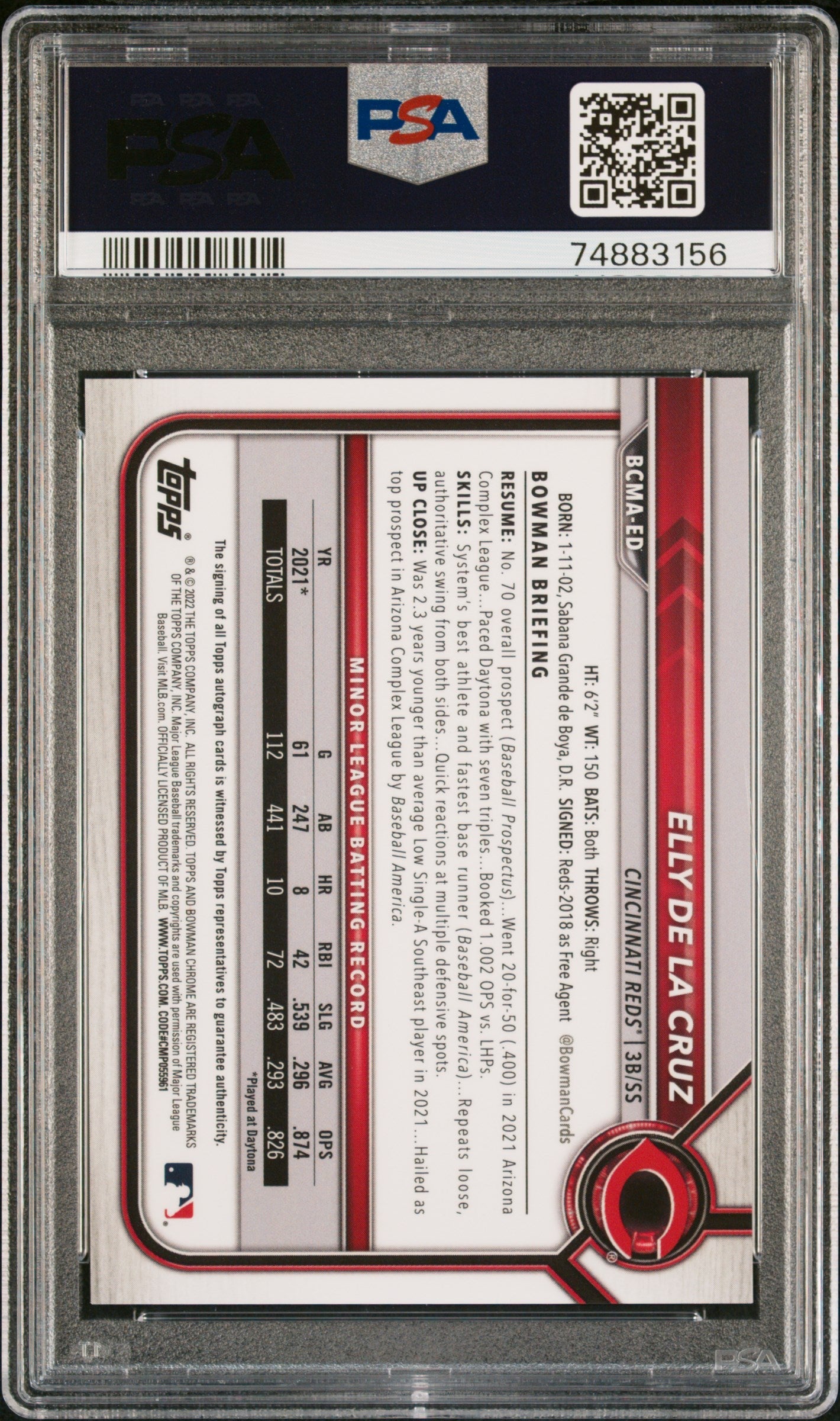 2022 Bowman Chrome Mega Box Autograph Elly De La Cruz #BMAED PSA 10
