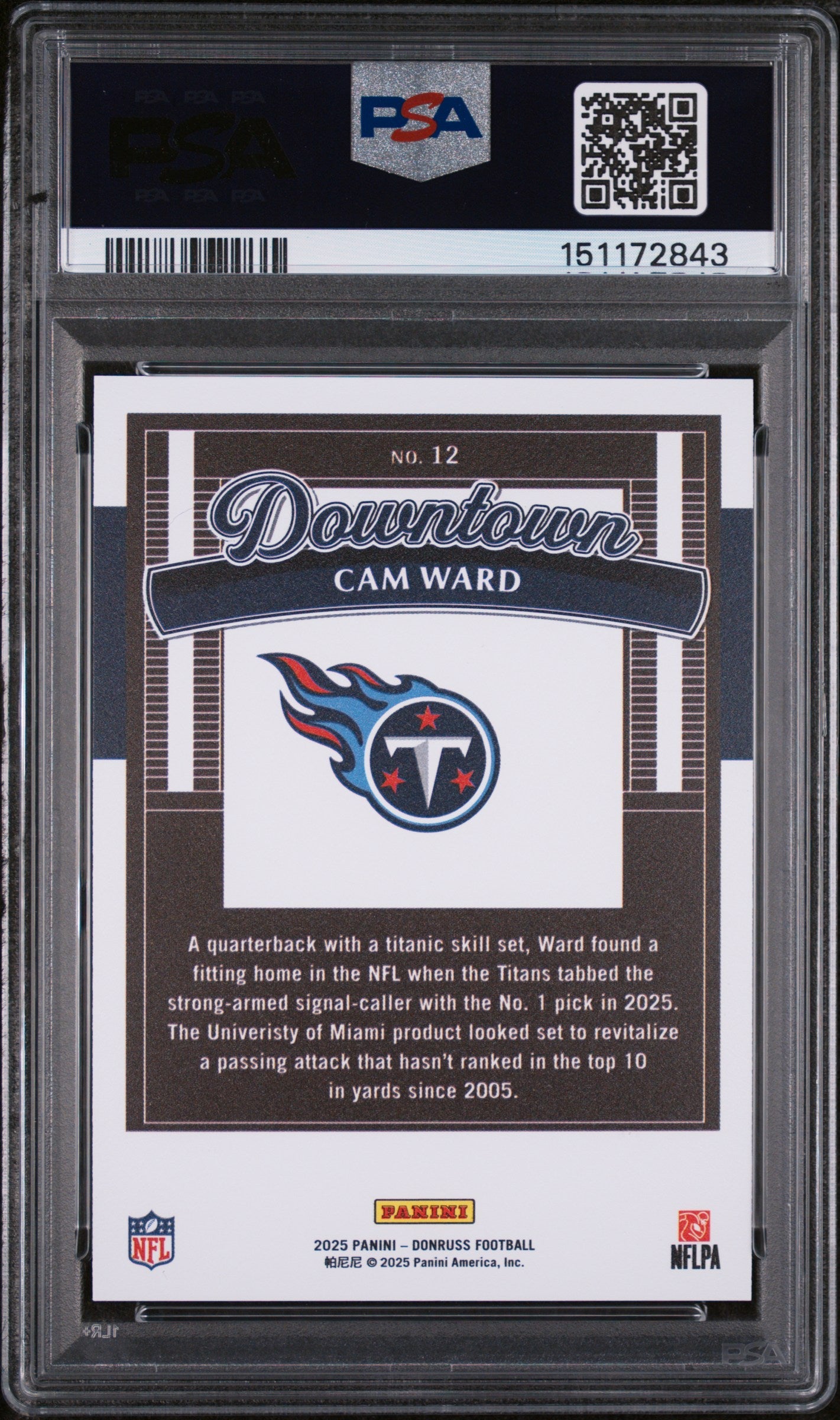 2025 Donruss Downtown Cam Ward #12 PSA 8