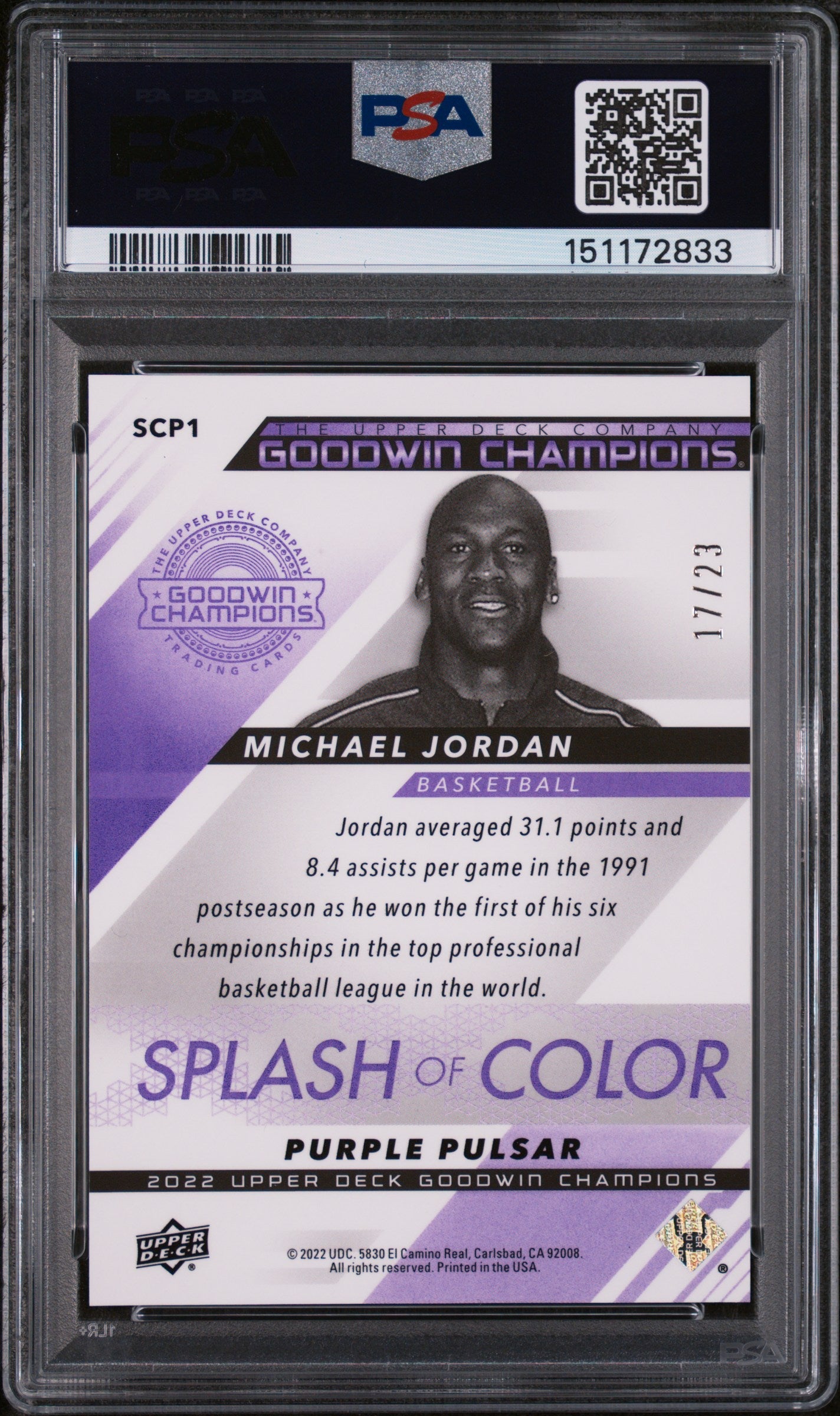 2022 Upper Deck Goodwin Champions Splash of Color Platinum Purple Pulsar Michael Jordan #SCP1 /23 PSA 9 151172833