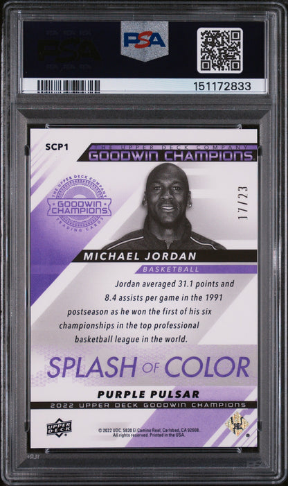 2022 Upper Deck Goodwin Champions Splash of Color Platinum Purple Pulsar Michael Jordan #SCP1 /23 PSA 9 151172833