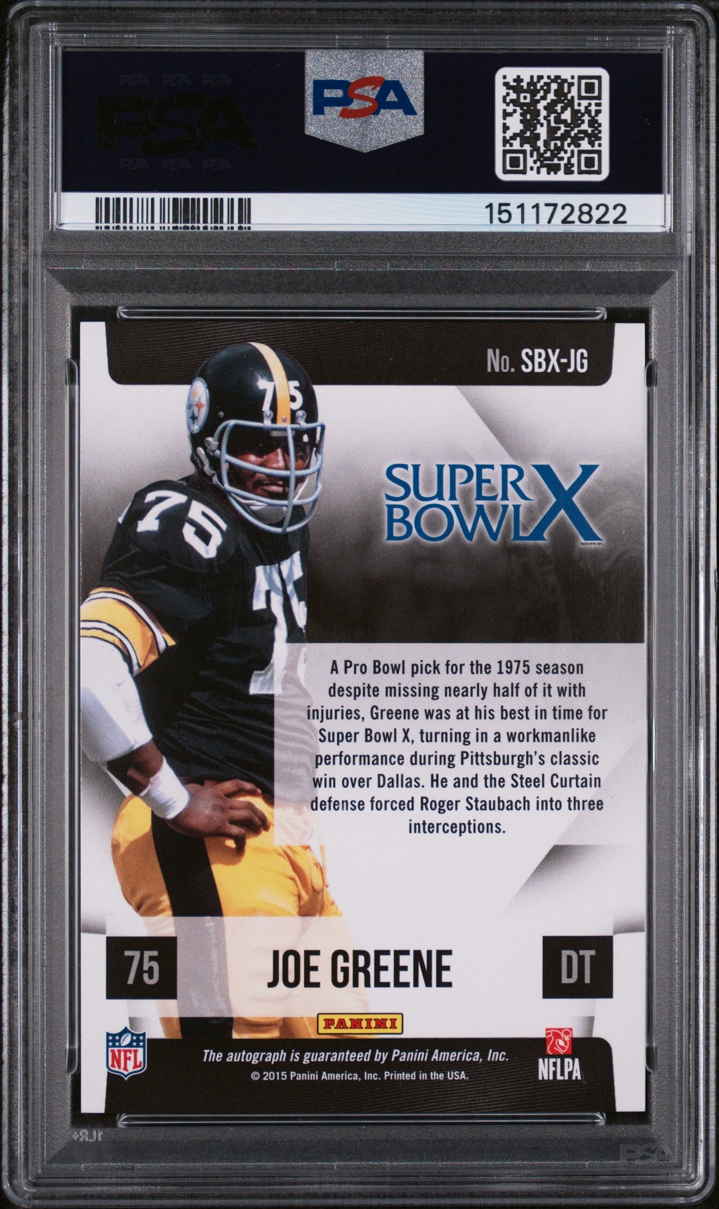 2015 Panini Certified Super Bowl Signatures Joe Greene #SBX-JG /25 PSA 10