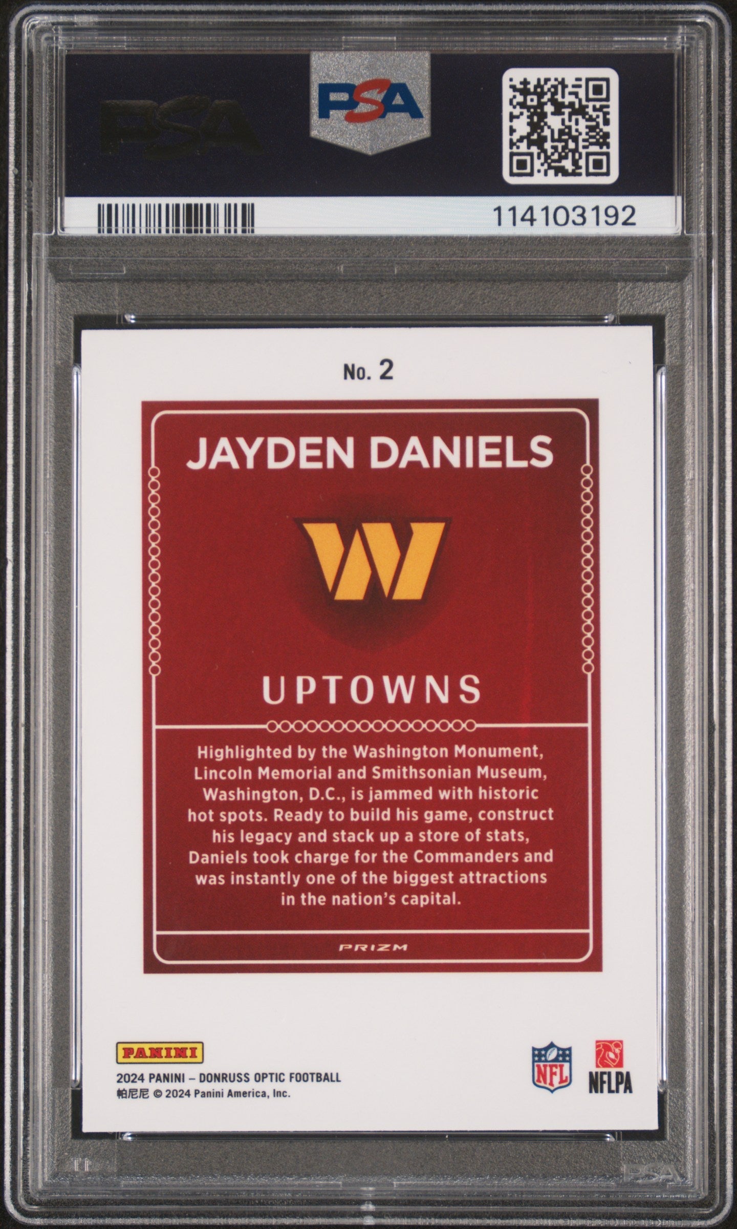 2024 Donruss Optic Uptowns Jayden Daniels #2 PSA 10