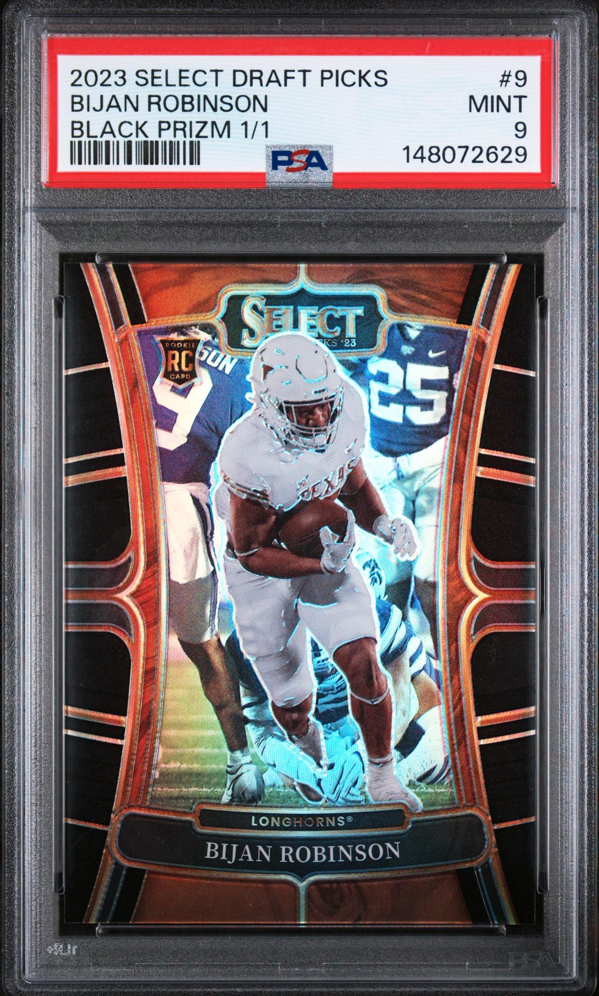 2023 Panini Select Draft Picks Black Prizm 1/1 Bijan Robinson #9 PSA 9