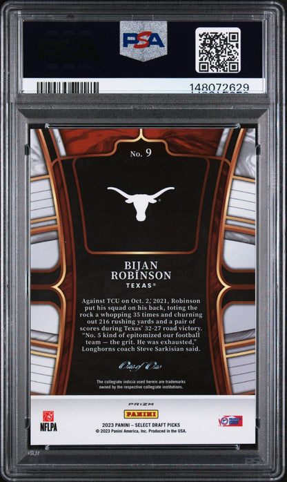 2023 Panini Select Draft Picks Black Prizm 1/1 Bijan Robinson #9 PSA 9