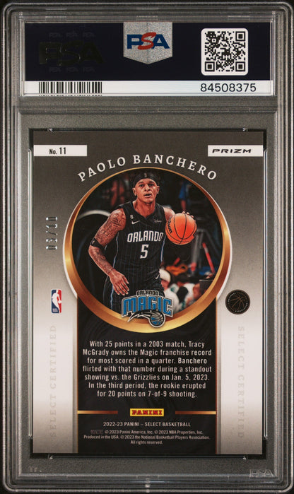 2022 Panini Select Certified Gold Prizm Paolo Banchero #11 /10 PSA 10
