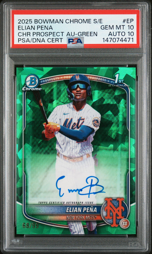 2025 Chrome Sapphire Prospect Autographs Green Refractors Elian Pena #CPSAEP /99 PSA 10