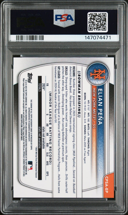 2025 Chrome Sapphire Prospect Autographs Green Refractors Elian Pena #CPSAEP /99 PSA 10