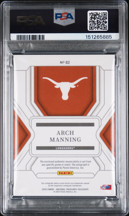 2025 Panini National Treasures Collegiate College Materials Signatures Bowl Logo 2 Arch Manning #82 /10 PSA 9