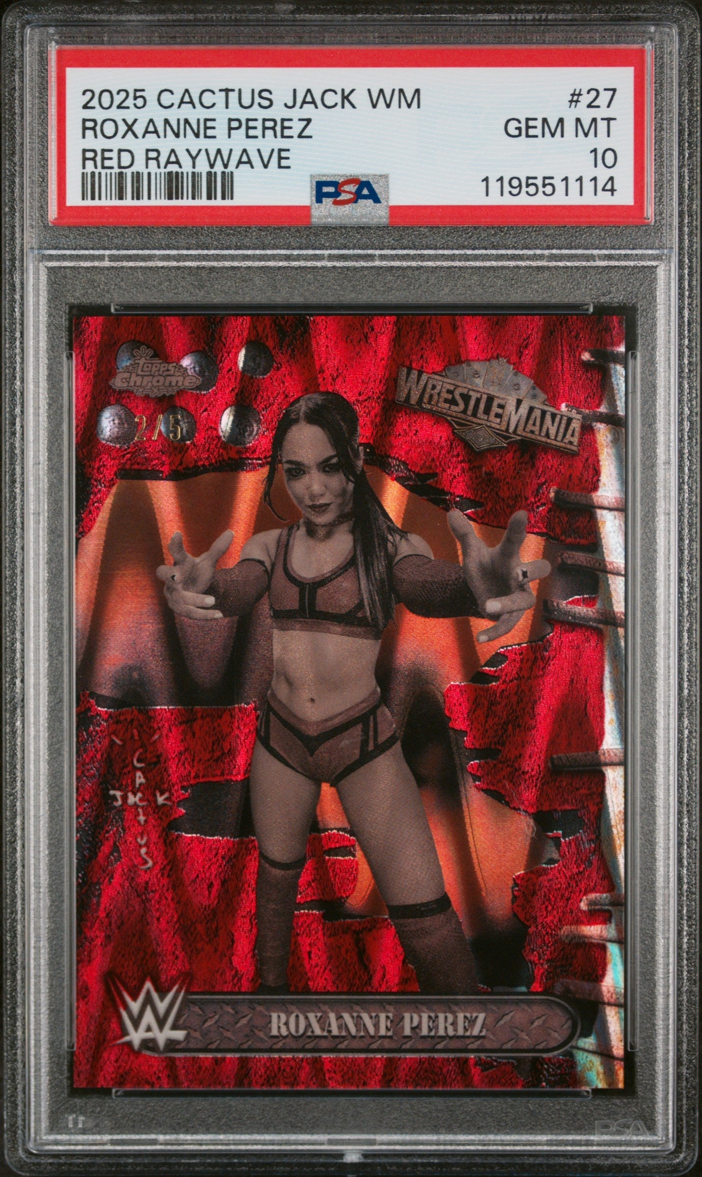 2025 Topps Chrome WWE Cactus Jack X Wrestlemania Red Raywave Roxanne Perez #27 PSA 10