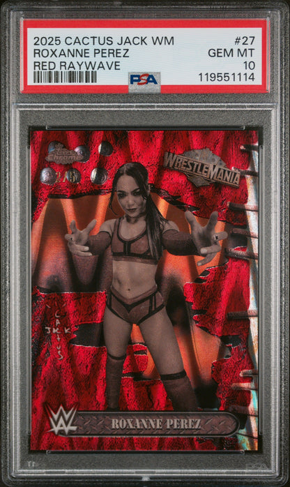 2025 Topps Chrome WWE Cactus Jack X Wrestlemania Red Raywave Roxanne Perez #27 PSA 10