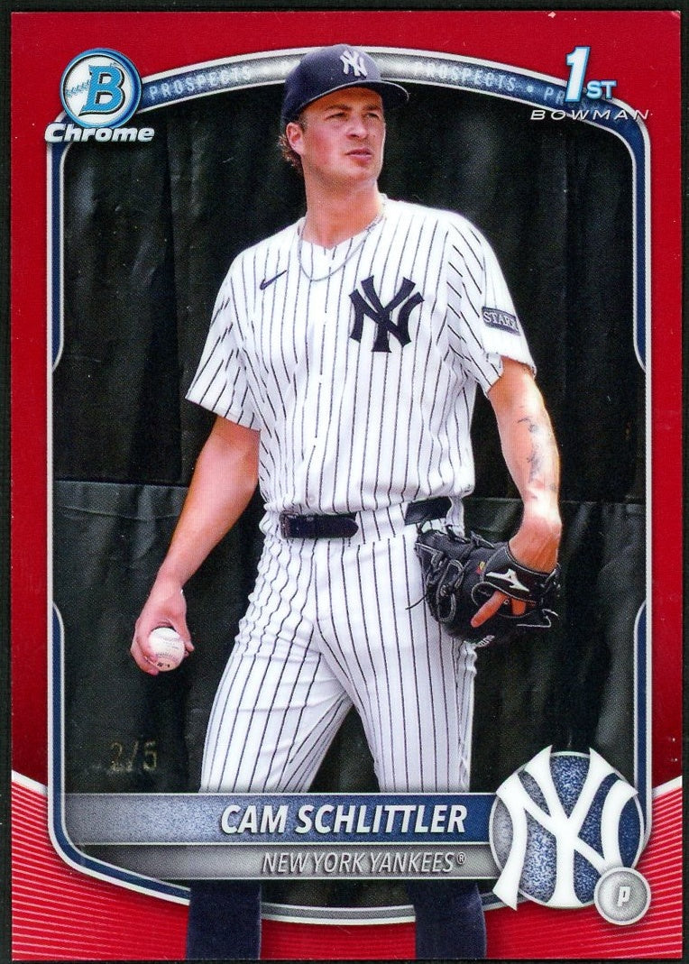 2025 Bowman Chrome #BCP-166 Cam Schlittler Red Refractor 1st /5