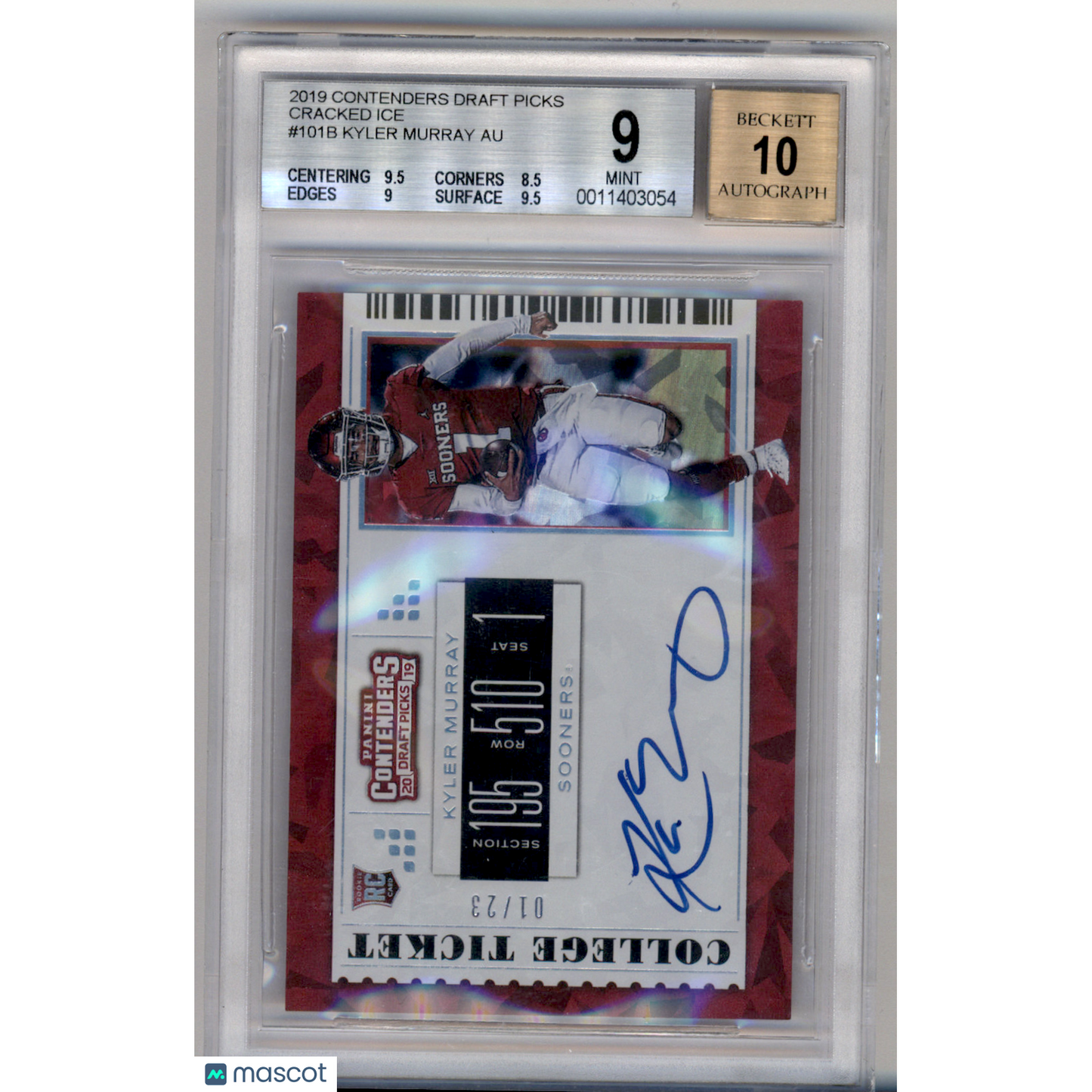 2019 Panini Contenders Draft Picks Cracked Ice Kyler Murray #101B BGS 9