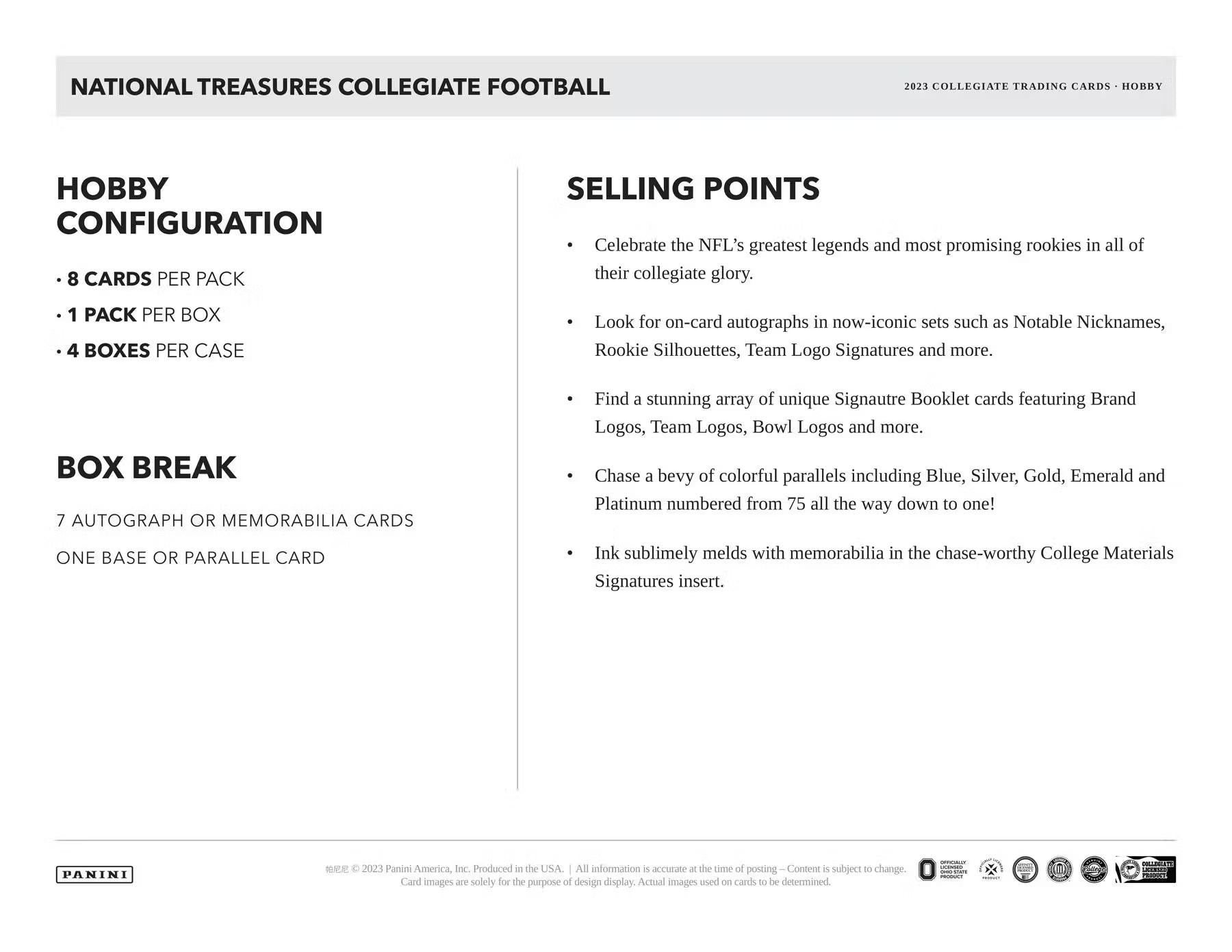 2023 Panini National Treasures Collegiate Football Hobby Box